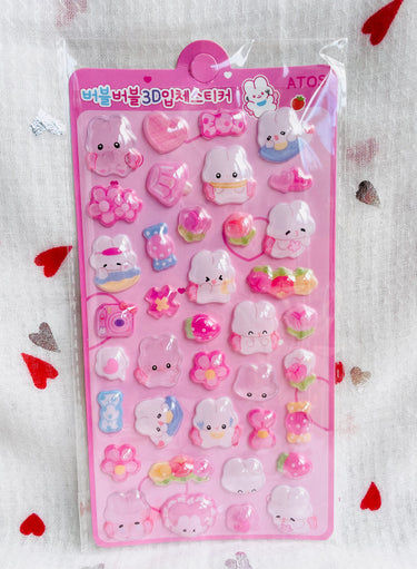 Bubble Puffy 3D Stickers Kawaii Bunnies Atos